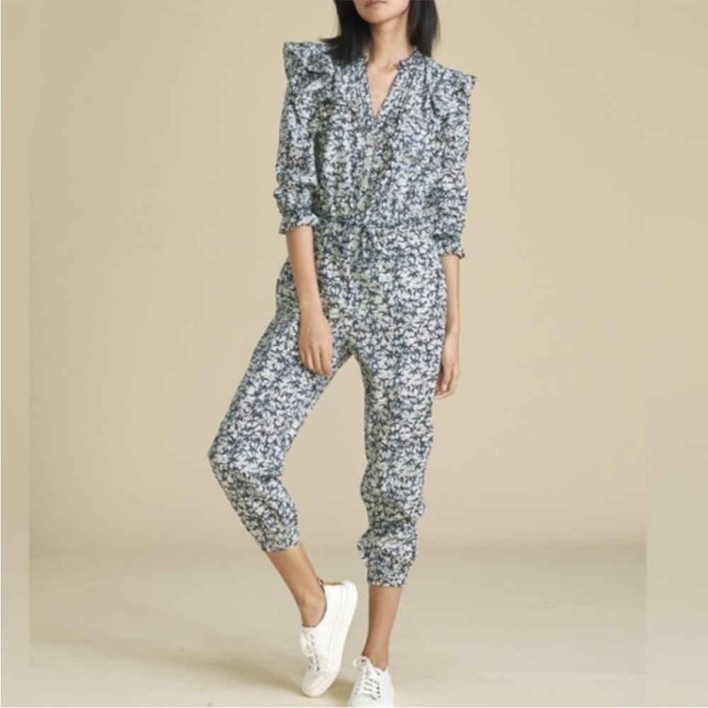 Veronica Beard Tanay Ruffle Batik Floral 3/4 Sleeve Jumpsuit 0‎ $550